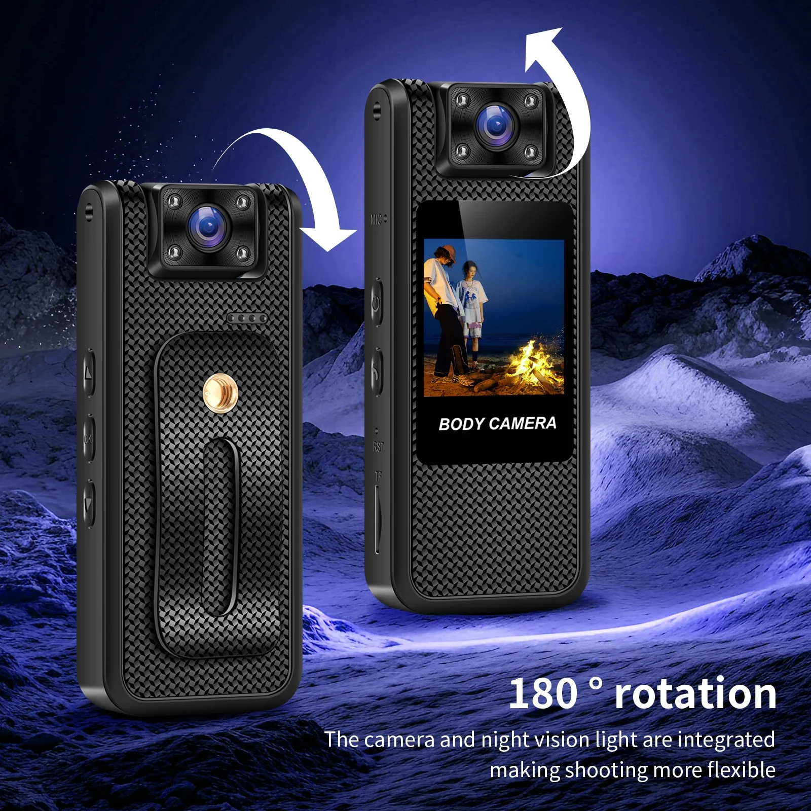 HD 1080P Night Vision Body Worn Camera 180° Rotatable Portable Mini Body Cam with Clip for Law Enforcement Wearable Surveillance