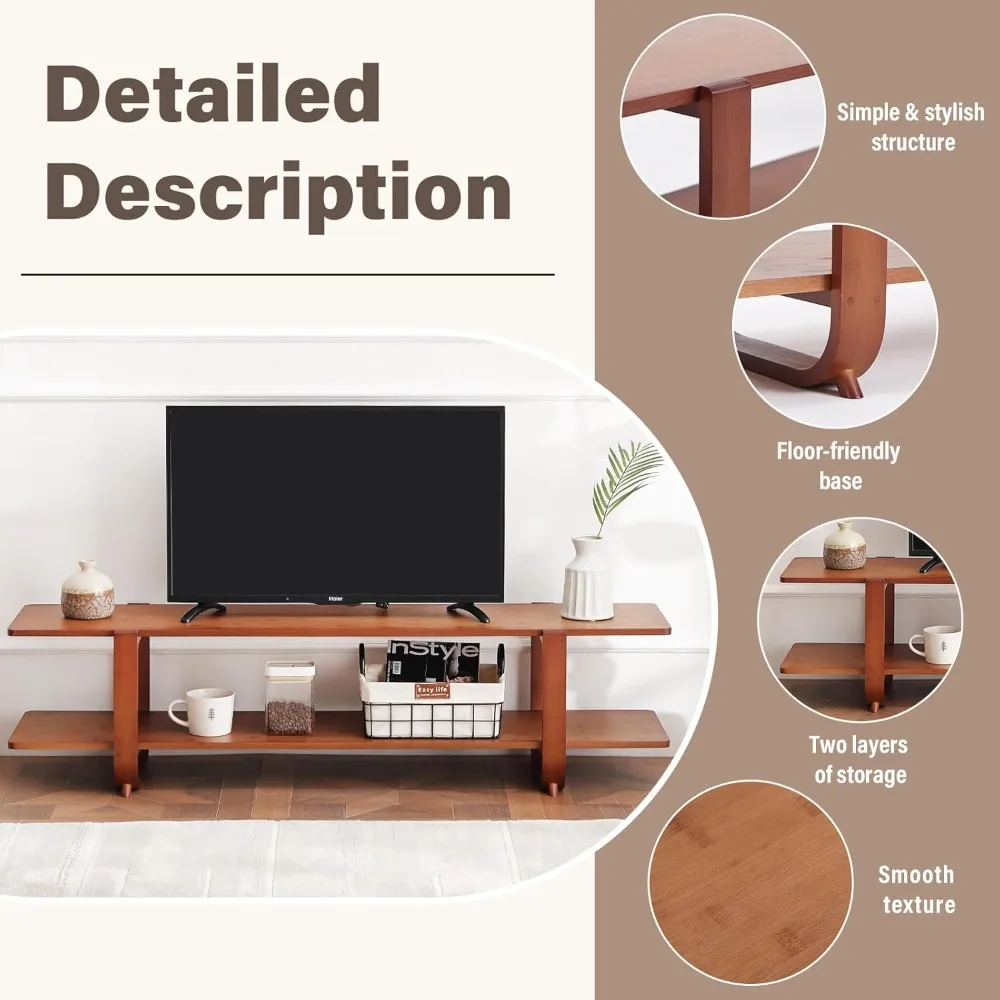 TV Stand for Up to 65 Inch, Mid Century Modern Entertainment Center with 2-Tier Open Shelves, Storage Media