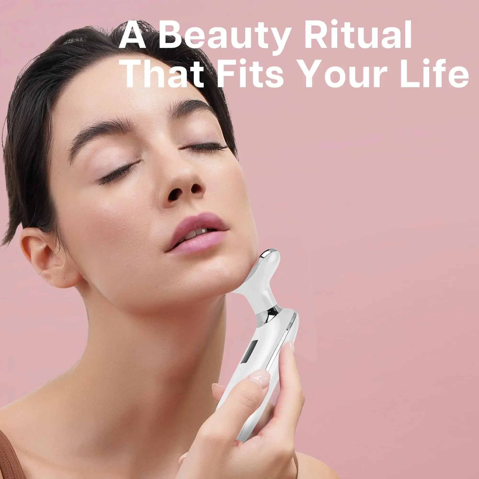 جهاز تجميل الرقبة 7 في 1 ومدلك الوجه الإلكتروني LED - أداة تهتز للعناية بالبشرة لتقليل الذقن المزدوجة ونحت الوجه