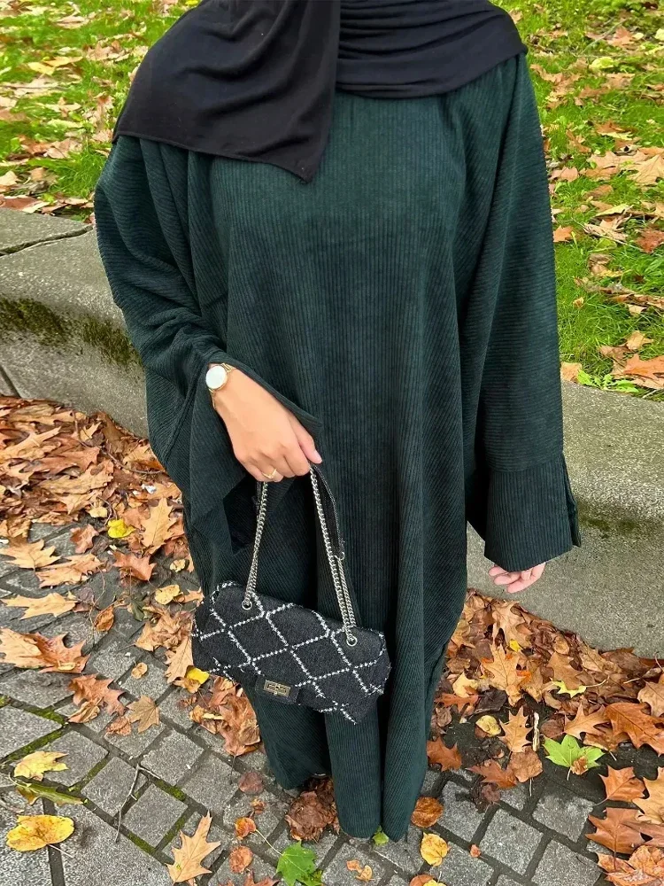 Corduroy Winter Abaya Dress Dubai Luxury Autumn Muslim Abayas for Women Turkish Long Dresses Islamic Clothing Kaftan Hijab Robe