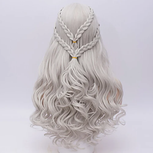 HAIRJOY-pelucas de Cosplay de pelo sintético para mujer, peluca trenzada larga plateada, disfraz de Reina Lolita