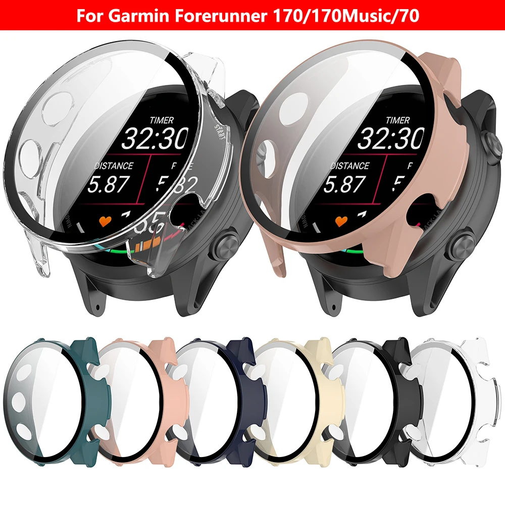 Glass+Case for Garmin Forerunner 170 All-Around Screen Protector Hard PC Bumper Cover for Garmin Forerunner 70 170 Music Shell