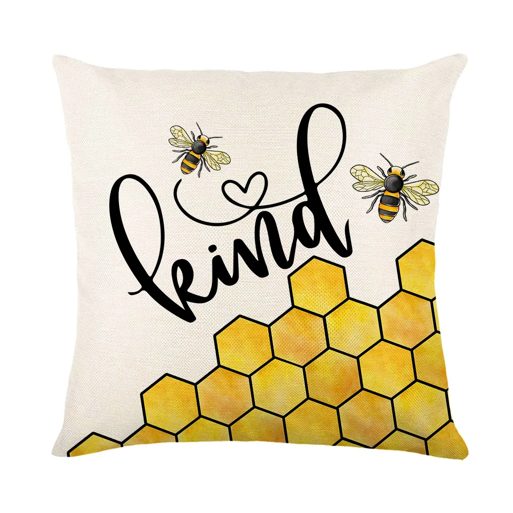 Summer Pillow Covers Bee Happy Bee Kind Throw Pillowcase 45x45 cm Honey and Bee Living Room Cushion Cover Decorative for Sofa