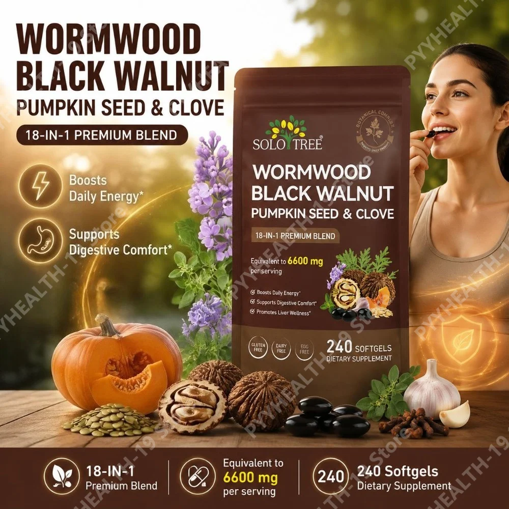 SOLO TREE Wormwood Black Walnut Pumpkin Seed Clove Softgels 18-in-1 For Digestive Comfort & Energy Support, Adult, 240 Count