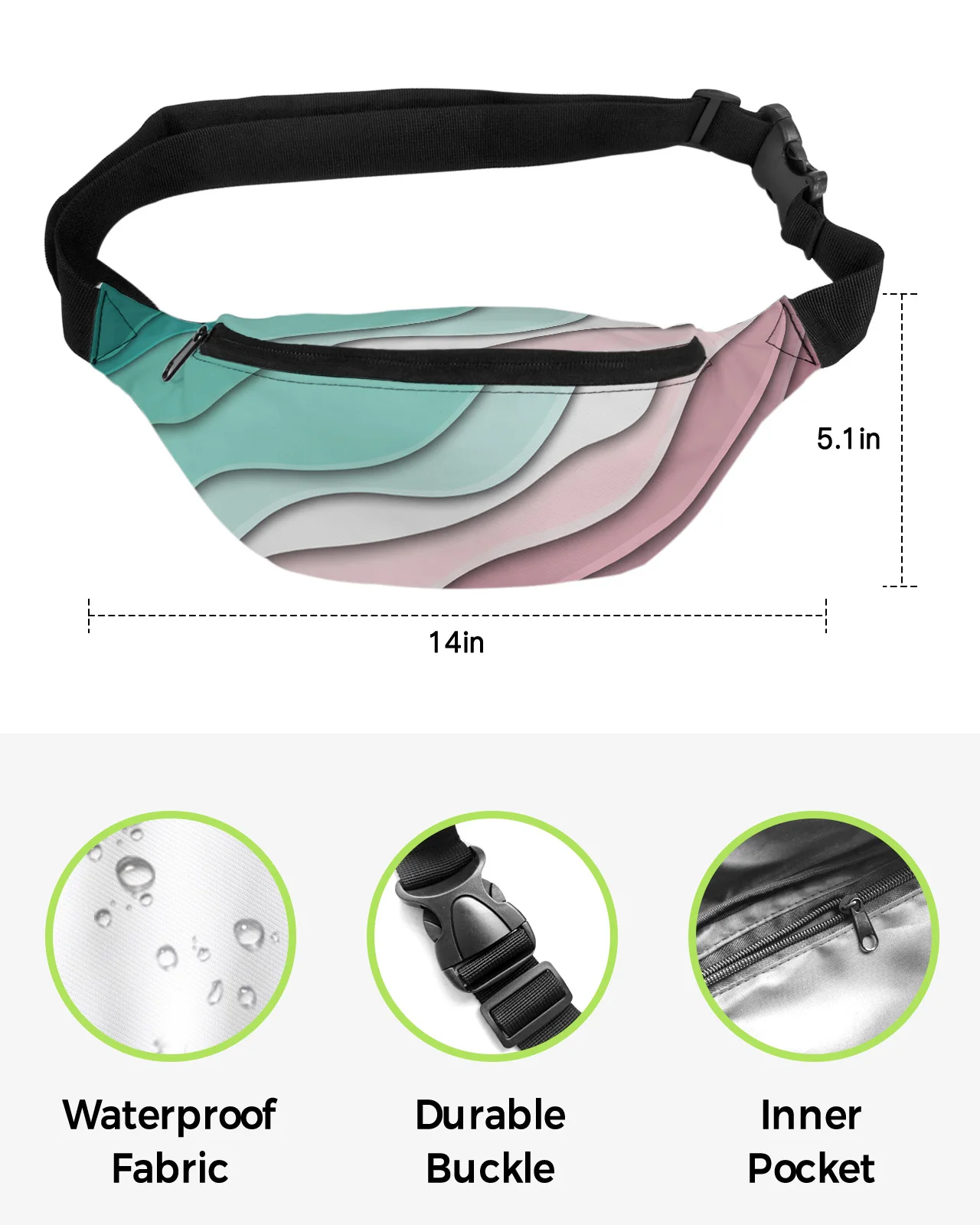 Green Gradient Dark Red Modern Geometric Waist Bags for Women Man Travel Shoulder Crossbody Chest Bags Waterproof Fanny Pack