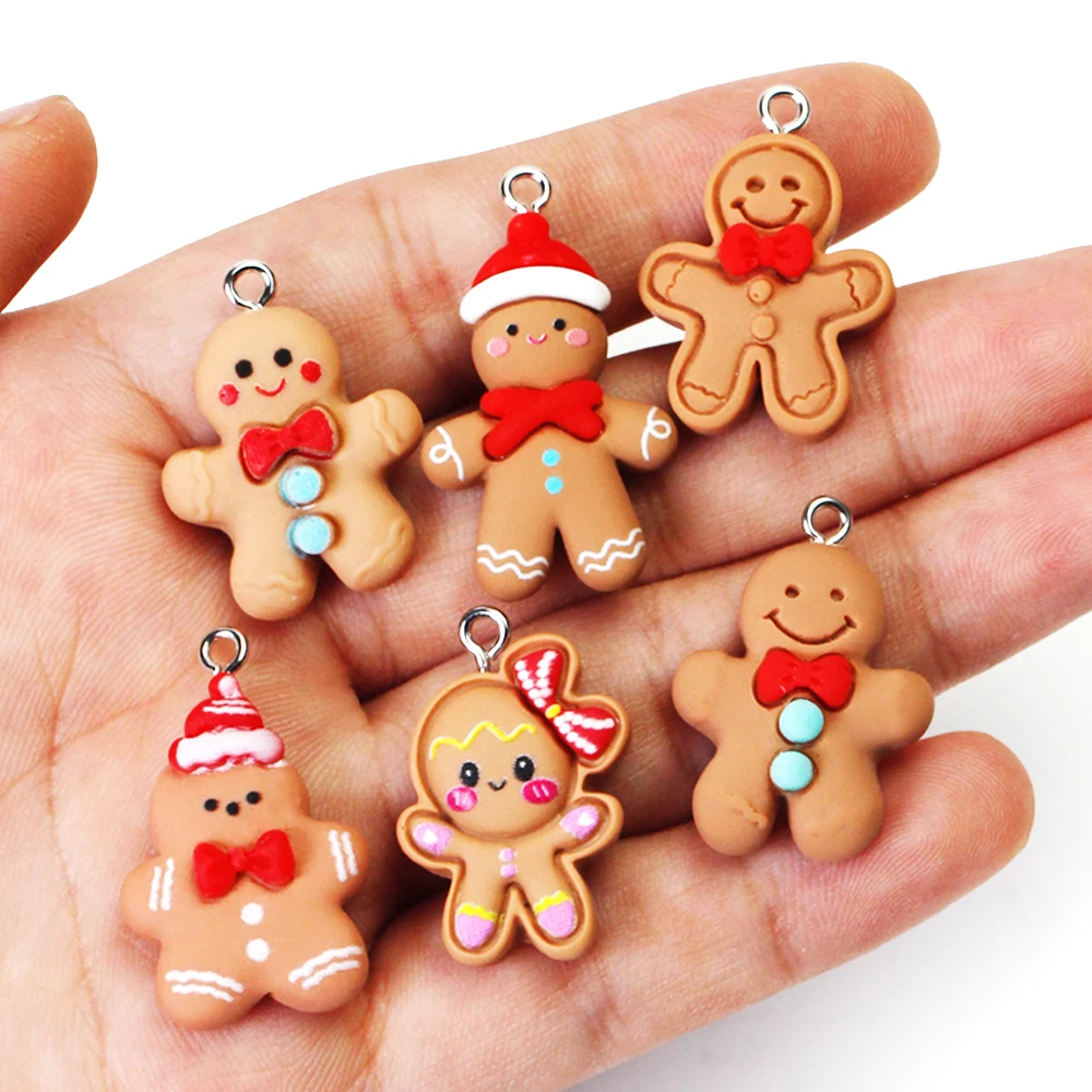 

10pcs Christmas Gingerbread Man Biscuits Charms Resin Cookie Xmas Food Pendant for Earrings Bracelet Diy Jewelry Making Supplies