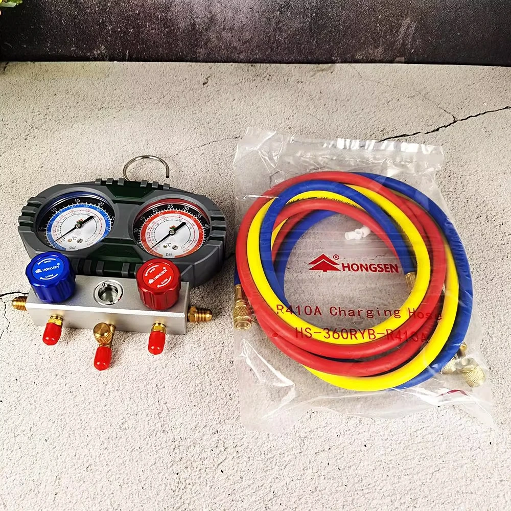 Medidor de líquido de ar condicionado HS-S60-102 R410A/R32 Medidor de pressão de neve refrigerante de mesa dupla fluorada