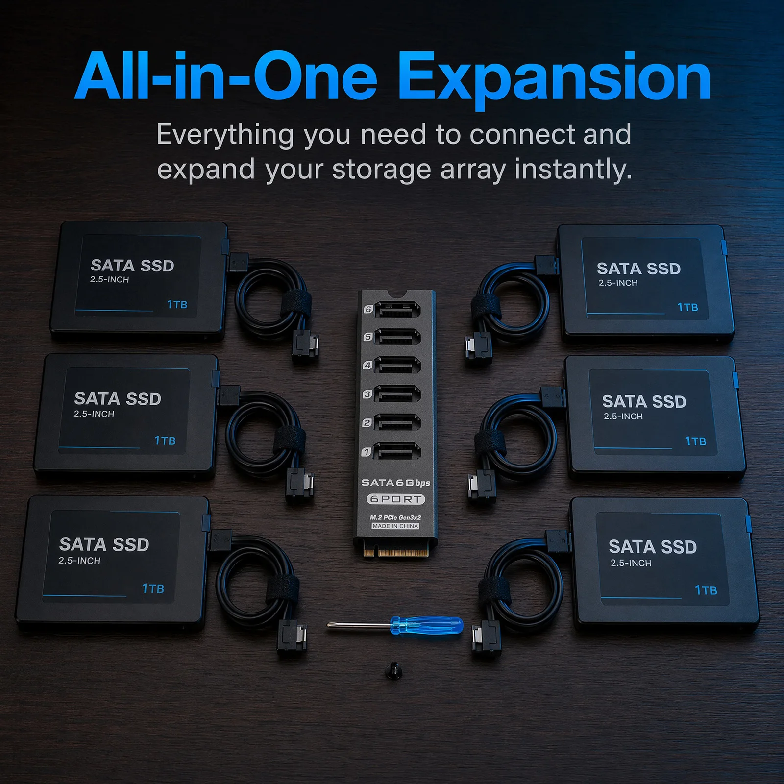 6 Port SATA 6Gbps PCIe 3.0 Expansion Card ASM1166 NAS HDD SSD Port Multiplier Support Aluminum Alloy Storage Controller