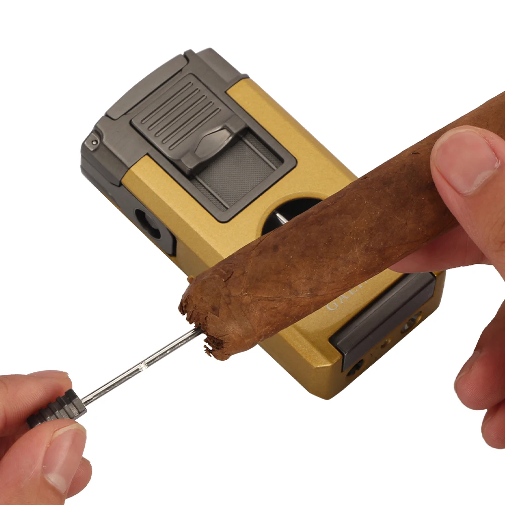 GALINER-encendedor de cigarros con cortador en V, encendedores portátiles de soplete de Gas butano, agujas de dragado de Metal, soporte para cigarros