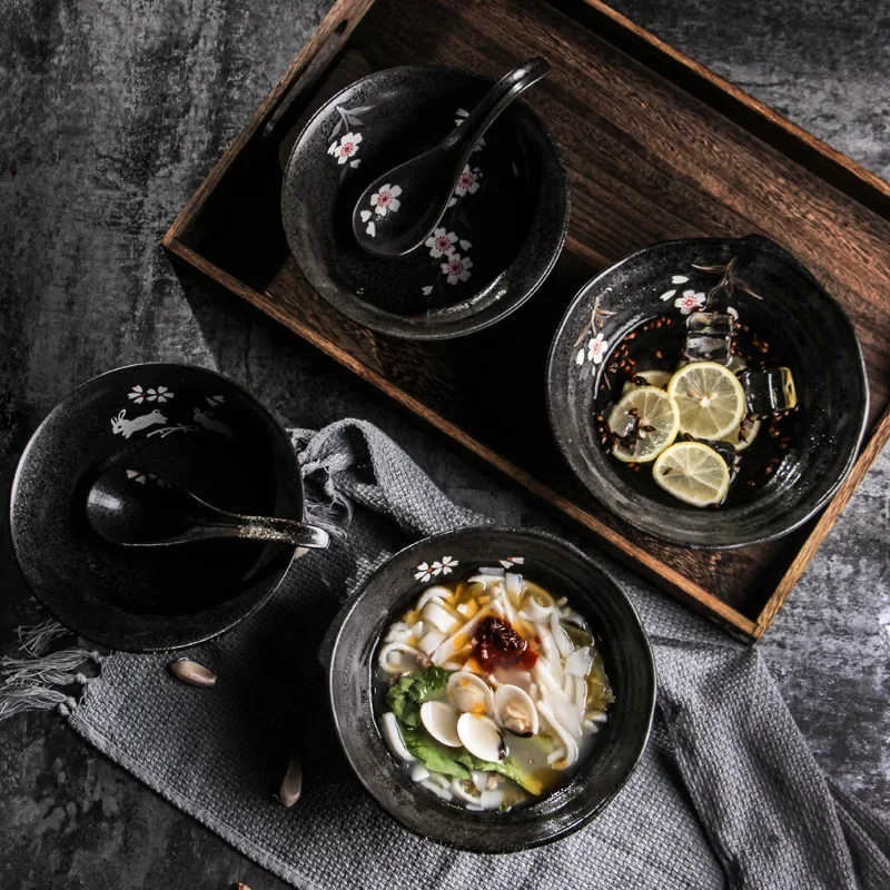 LingAo-Buenco para fideos con forma de cuenco, ramen de cerámica japonés, fideos udon