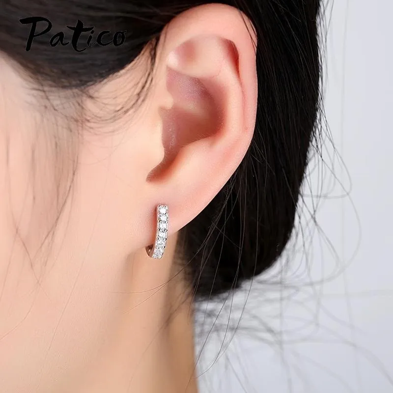 Tiny Trendy 925 Sterling Silver Round Circle Hoop Earrings Full Crystal Zircon Earrings For Women Ear Hooks Jewelry
