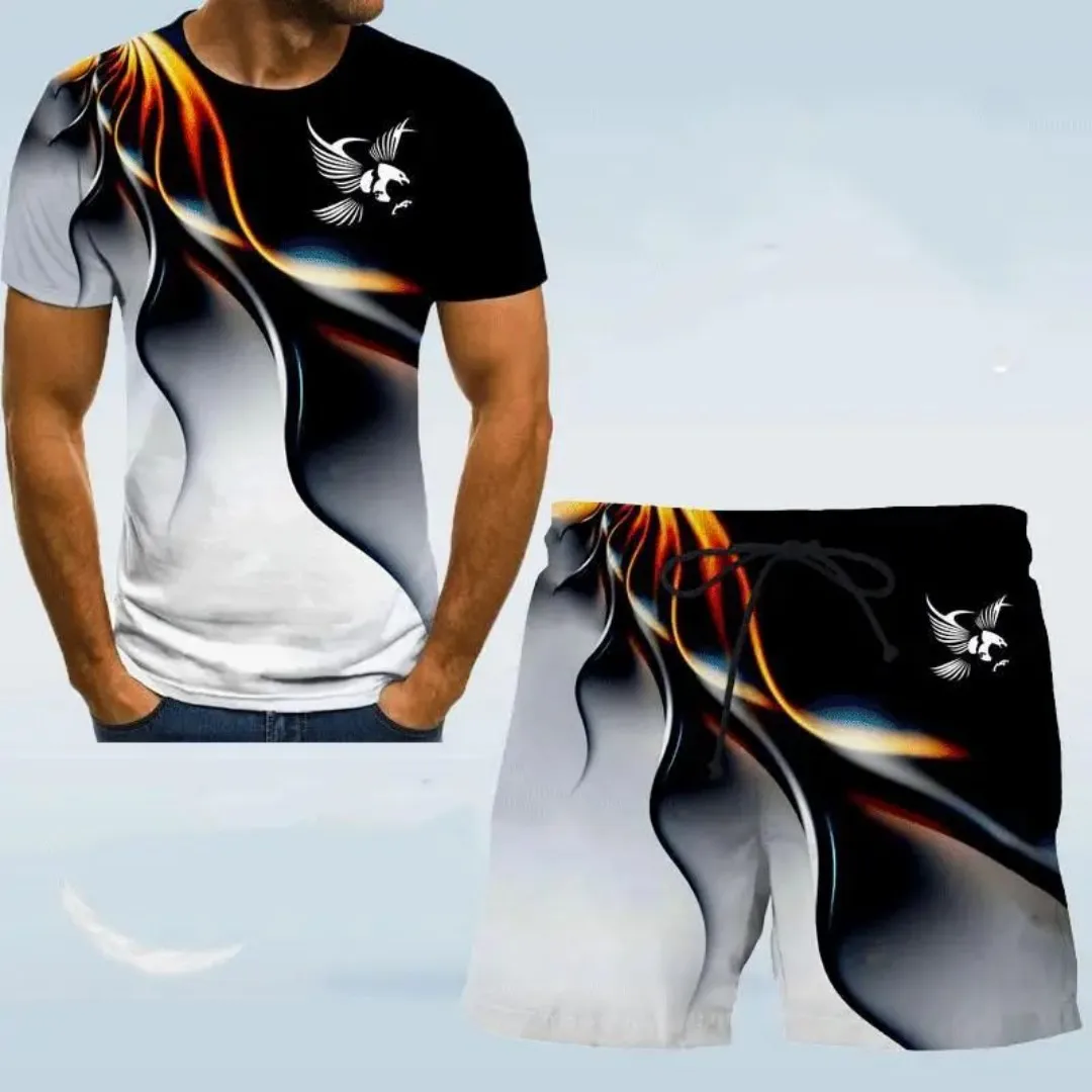 

2025 New Summer Clothing 3D Printed T-shirt and Shorts Set for Men's Casual Style Hawaiian Coat Fashion