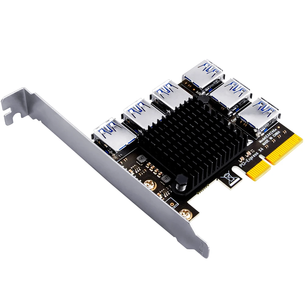 

Для видеокарты PCI Express Multiplier PCIE 1–6 USB 3.0 Адаптер Riser Card для майнинга биткойнов 20 ГБ PCI-E X4–X16 Riser