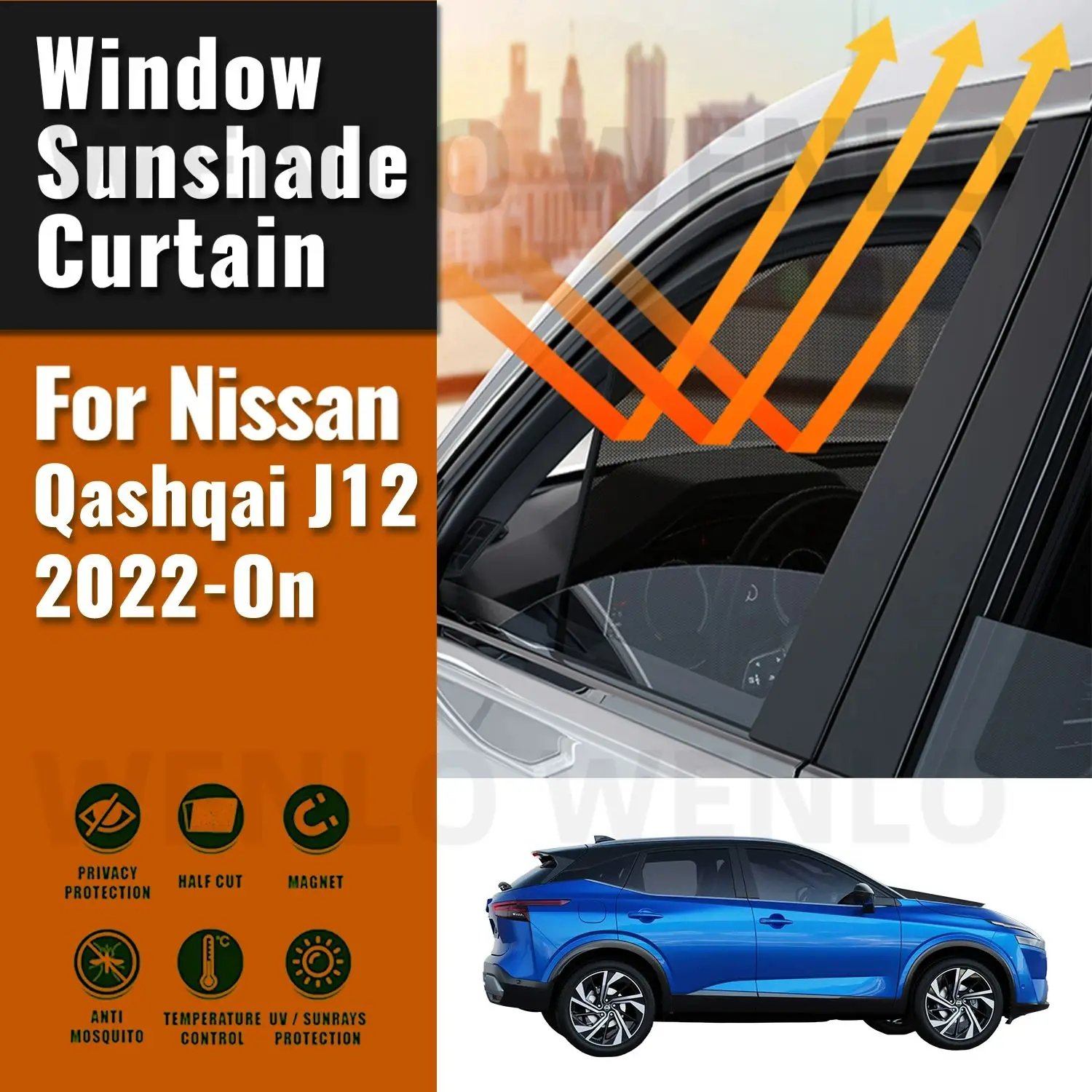 

For Nissan Qashqai J12 2022 2023 2024 Magnetic Car Sunshade Shield Front Windshield Frame Curtain Rear Side Window Sun Shades