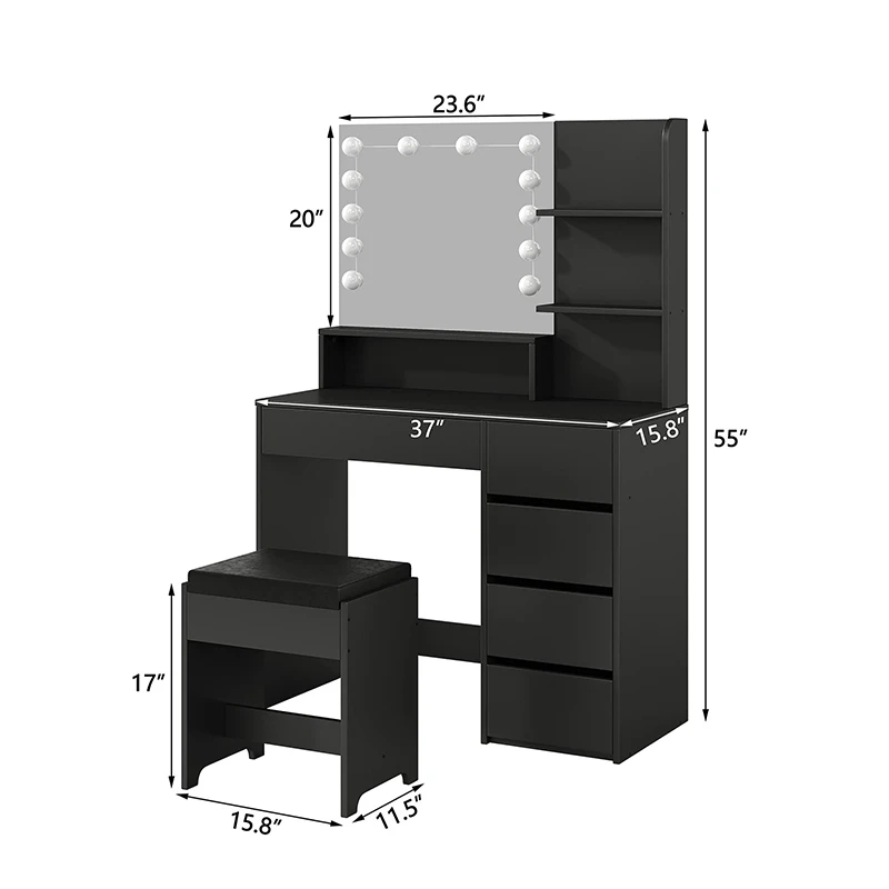 Hot Selling Hollywood Dressing Table with LED Mirror and Drawers Professional Bedroom Furniture