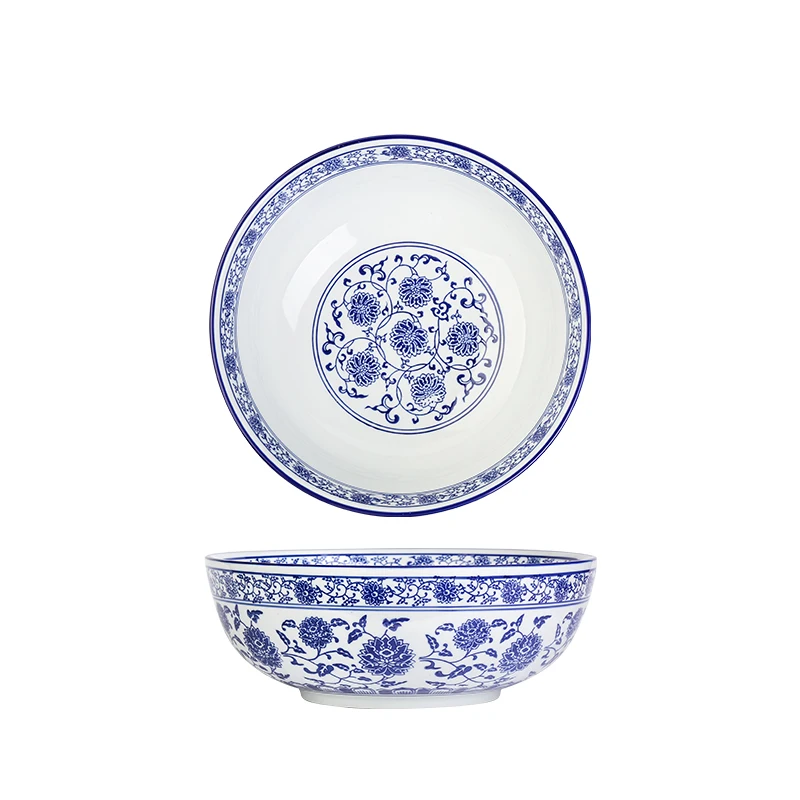 Chinese Ceramic Big Bowl Blue and White Porcelain Ramen Soup Bowls Salad Bowl Pickled Cabbage Fish Boiled Fish Hotel Tableware