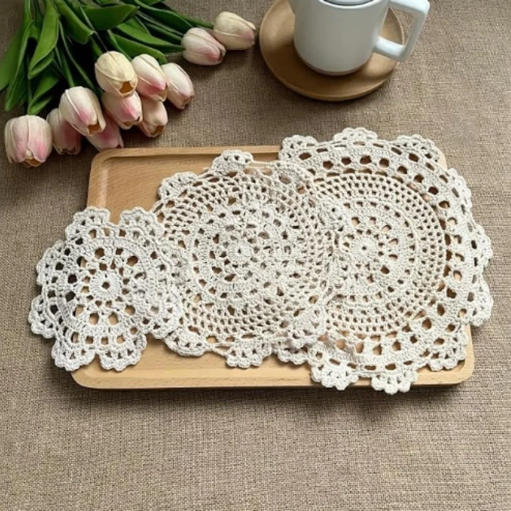 Crochet Insulation Pad Cotton 25cm For round for For round Table Heat Resistant Placemat White Farmhouse Decor