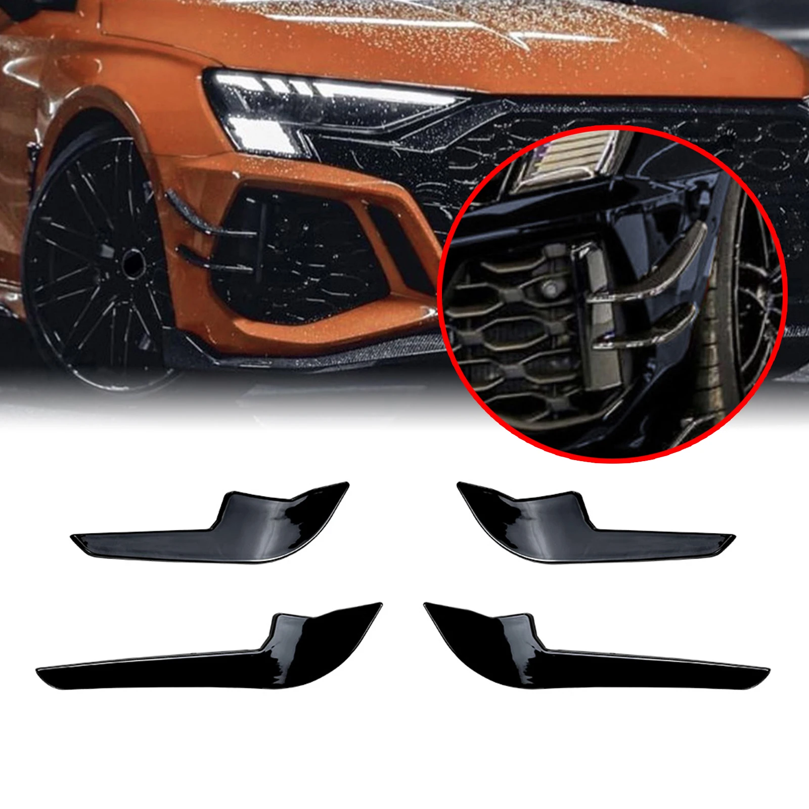 Para Audi RS3 8Y 2021-2024 Sedan 4 puertas parachoques delantero cubierta embellecedora de ventilación lateral luz antiniebla de coche marco de entrada alerón divisor Canards