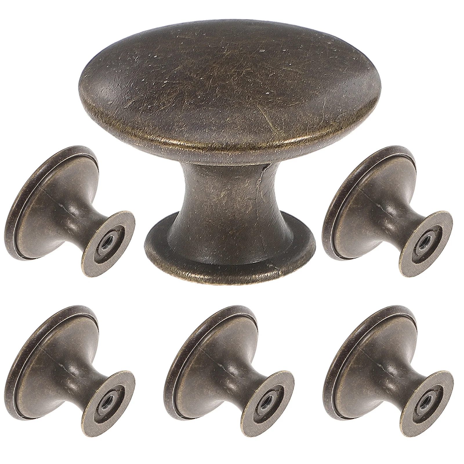 

6Pcs Round Cabinet Handle Brass Single Hole Drawer Pulls Vintage Style for Wardrobe Chest Dresser Furniture Decor