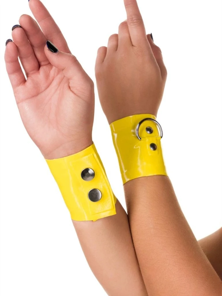 

Резиновые желтые латексные наручные манжеты, модный стиль, браслеты с регулируемой пряжкой, вечерние клубные костюмы для косплея по индивидуальному заказу