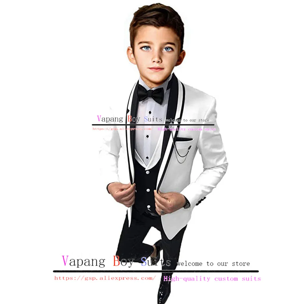 Boys Suit 3 Piece Jacket Vest Pants Bow Tie Wedding Tuxedo Kids Clothes 2-16 Years Blazer