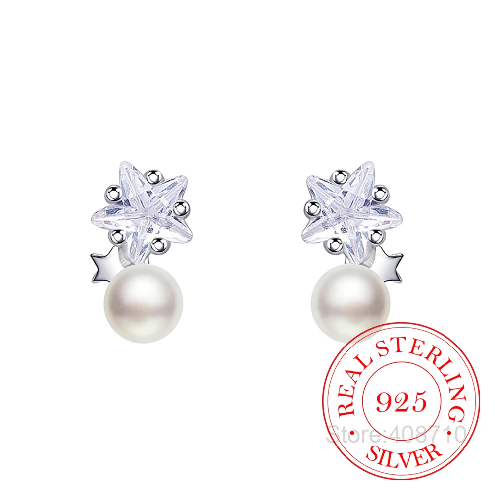 

Ювелирные изделия из стерлингового серебра 925, роскошные серьги-гвоздики с кристаллами и звездами и жемчугом для женщин, ювелирные изделия для свадебной вечеринки для девочек, подарок другу