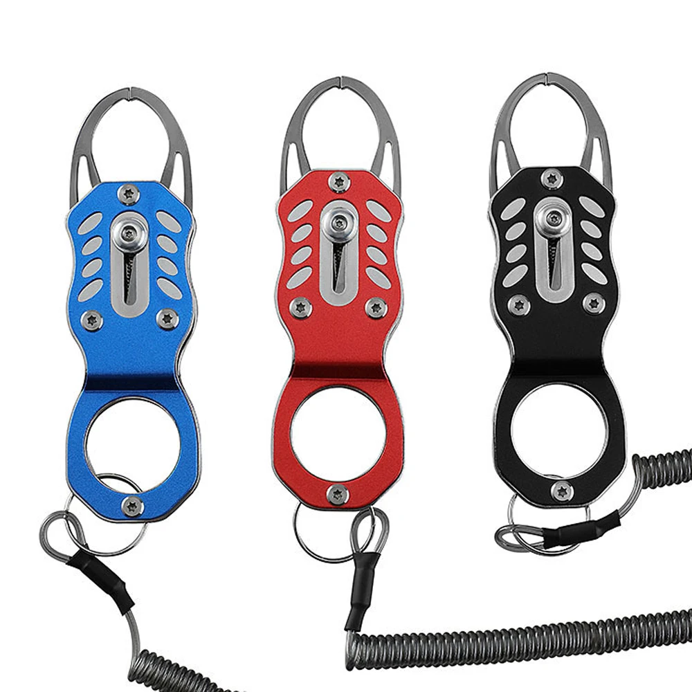 Fish Grip Portable Lock Fishing Tackle Lip Clip Tool Aluminium Alloy Folding Gripper Ultra Light Weight Retention Rope Outdoor