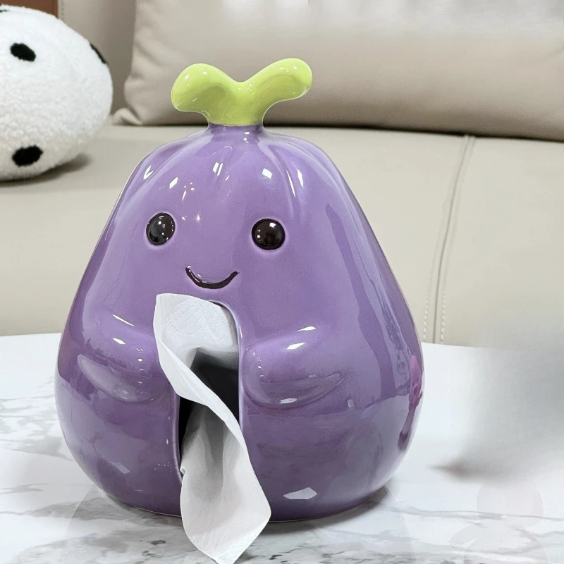 Cute eggplant tissue box creative cartoon pumping carton home living room desktop decoration ornament
