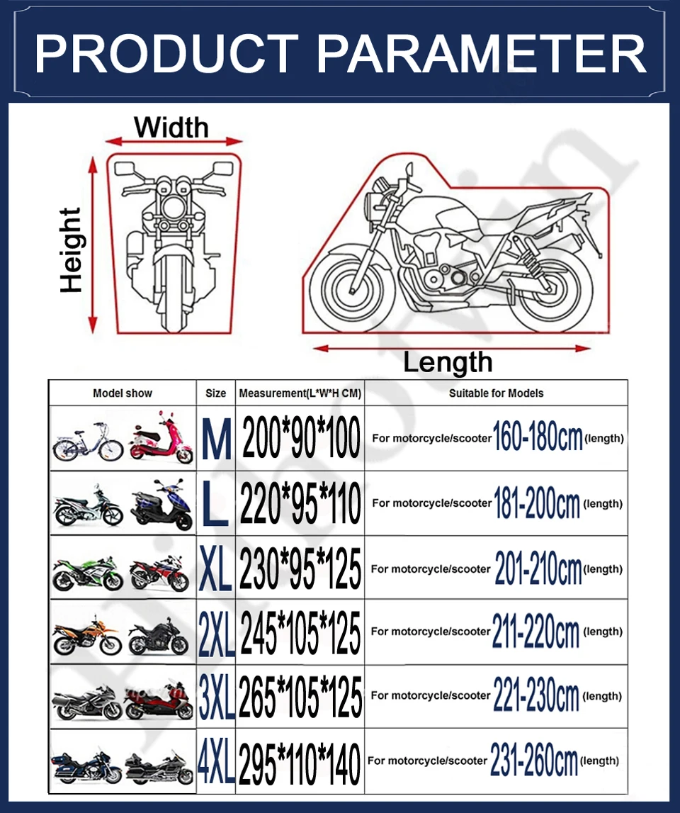 Ganzjahres-Motorradabdeckung, silberfarben, schwarz, Sonne, reflektierend, wasserdicht, staubdicht, UV-Schutz für Moto Scooter M bis 4XL 2025 – Detail 11
