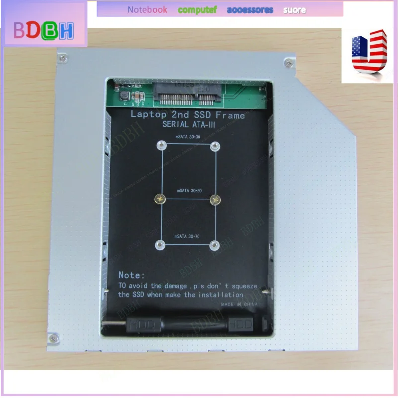 2nd mSATA SSD Hard Drive Caddy for 12.7mm Universal CD / DVD-ROM Optical Bay