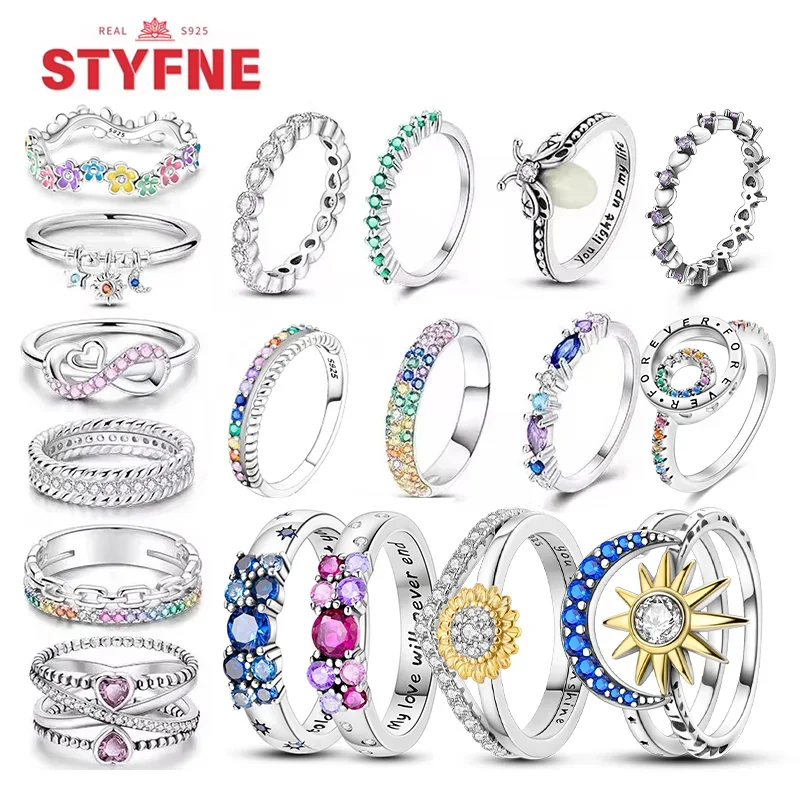 New Sterling Silver 925 Ring Stackable Infinite Heart Daisy Flower for Women Original Silver 925 Rings Brand Jewelry Gift Hot