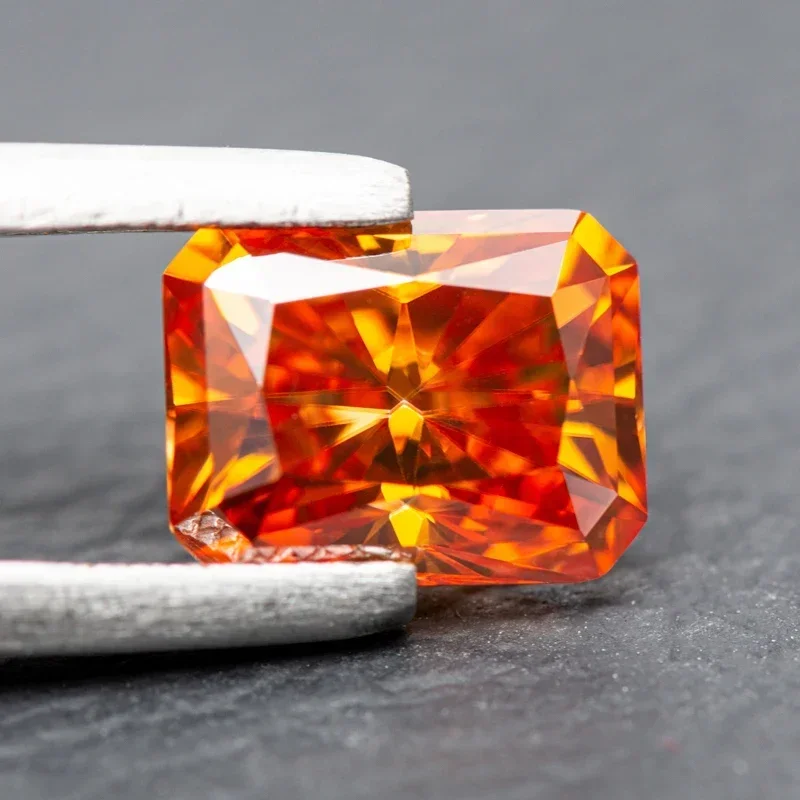 

Radiant Cut Orange Color Moissanite Stone Artificial Gemstone DIY Ring Necklace Earrings Main Materials with Certificate