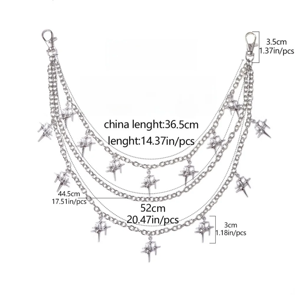 새로운 메탈 팬츠 체인 행잉 스타 펜던트 청바지 체인 키체인 기하학적 십자가 벨트 체인 선물