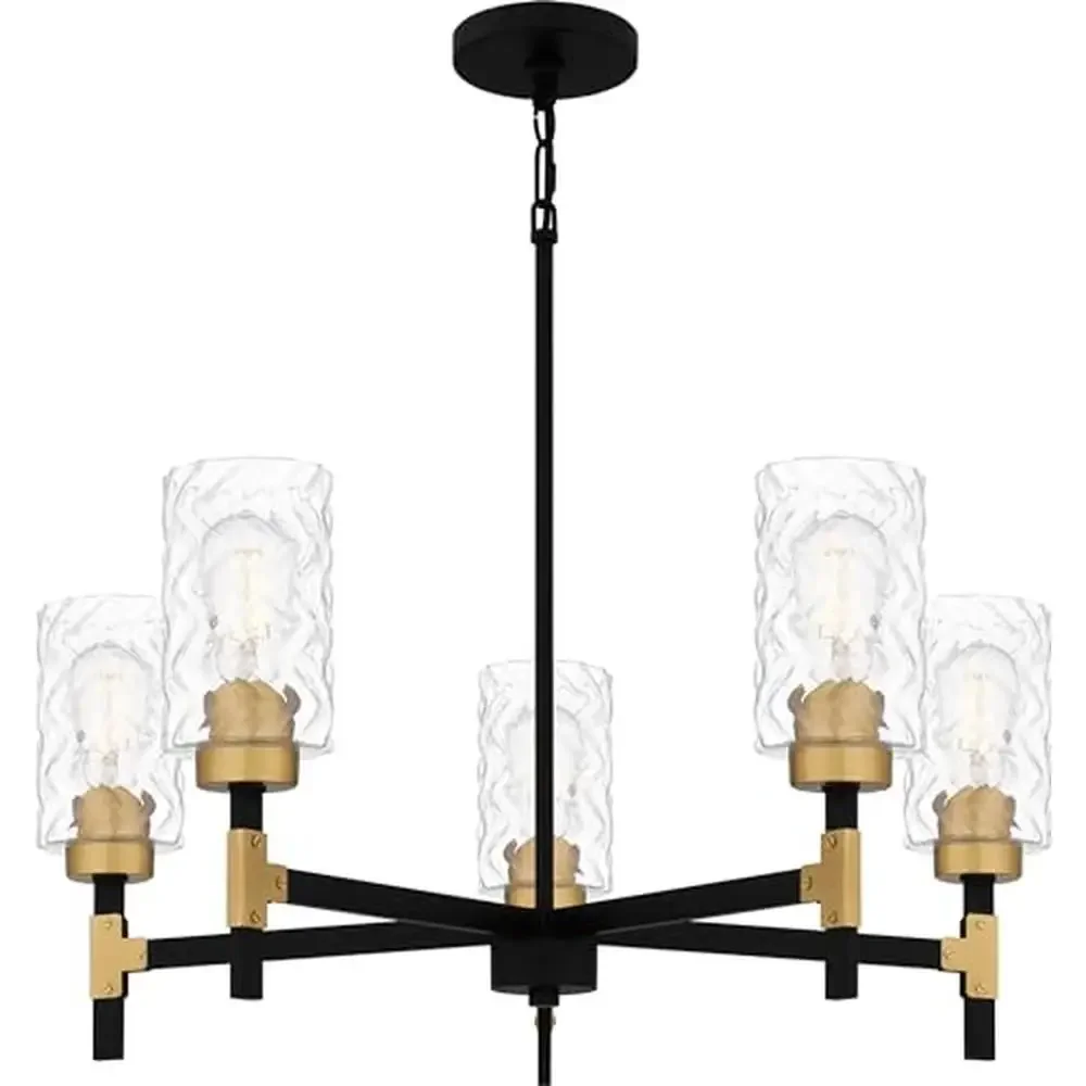 Glass Chandelier 5-Light Industrial Swirl Matte Black Lighting Fixture