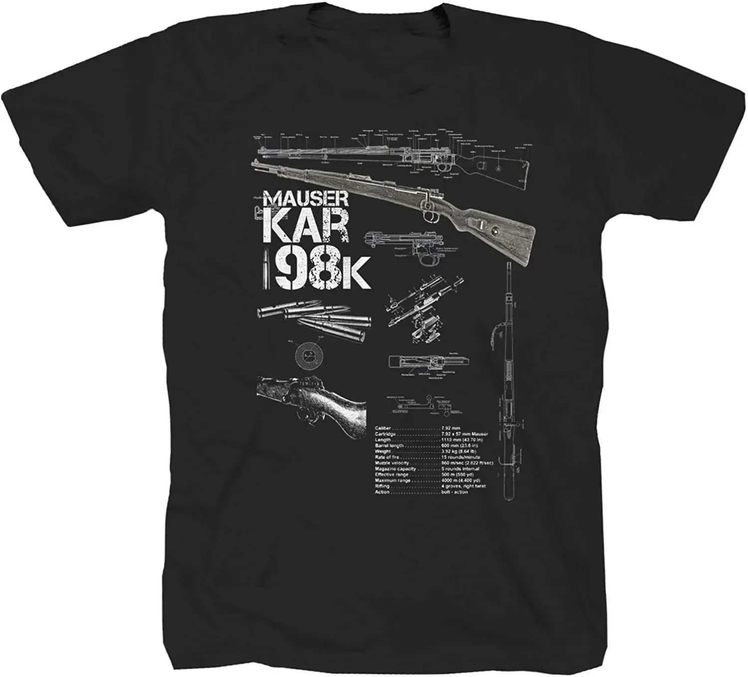 O-Neck Summer Short Sleeve Casual Mens T-shirt Size S-5XL  man Mauser 98K Rifle Blueprint T-Shirt 100% Cotton men clothing