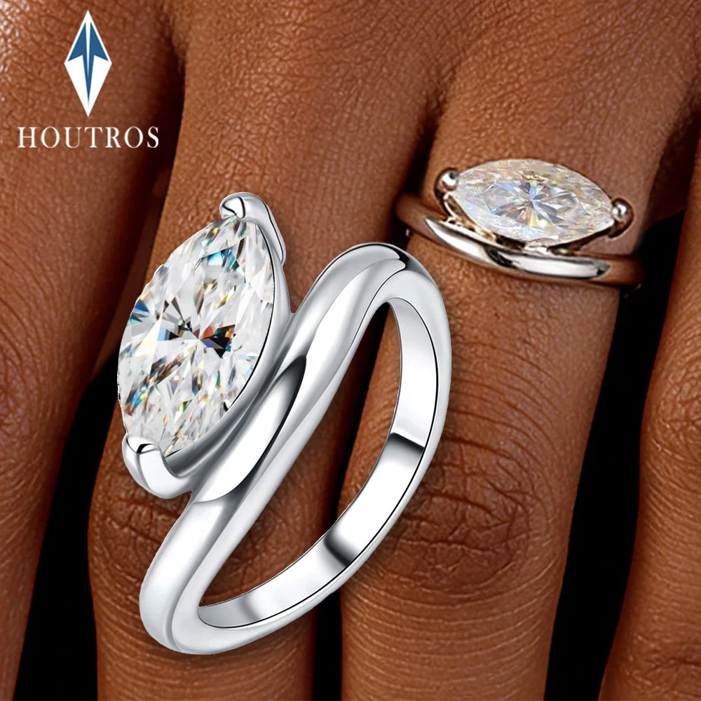 

Кольцо-солитер с муассанитом маркизной огранки 2 карата для женщин, из стерлингового серебра 925 пробы, восточно-западное кольцо-маркиз, обручальное кольцо, ювелирное украшение