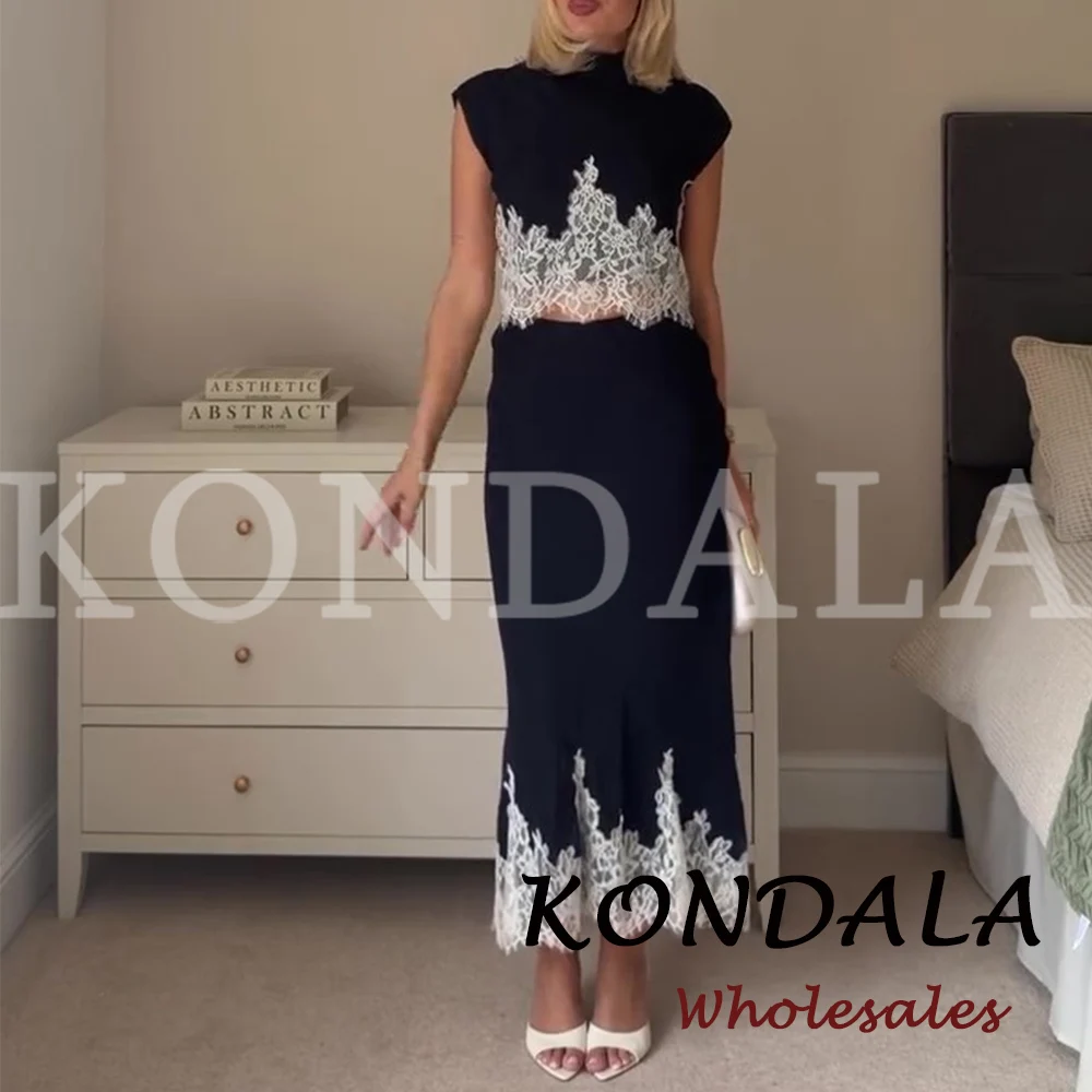 KONDALA Schickes Vintage Patchwork Damen Herbst-Set: Ärmelloses Spitzenhemd + Reißverschluss-Etuirock, Elegante Mode 2026 Herbst Damen-Set – Detail 3