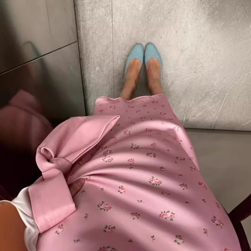 Letnia, drukowana, długa spódnica damska z wysokim stanem, kontrastowymi wstawkami, wyszczuplająca, elegancka, idealna na imprezę, maxi spódnica w stylu Y2k.