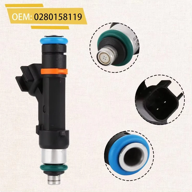 6pcs 0280158119 Fuel Injectors 0280158119 for W/W-rangler 3.8L 2007-2011 Compatible W/Town & Country 3.3L/3.8L 2008-2010