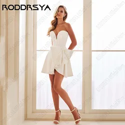 RODDRSYA Mini Sweetheart Wedding Party Dresses With Bow Satin Sleeveless Illusion Bride Gowns A-Line Backless vestido Customized