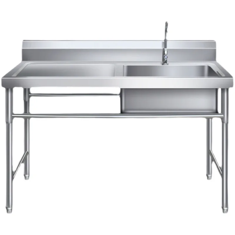 

Simple canteen commercial vegetable washing, water basin workbench, stainless steel shelf, sink countertop integrated
