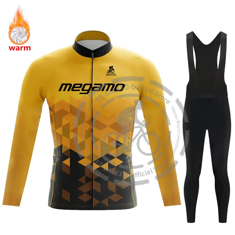 Megamo Winter Cycling Jersey Set Men's Thermal Fleece Cycling Clothing MTB Maillot Ropa Ciclismo Bicycle Sportswear Bike Uniform