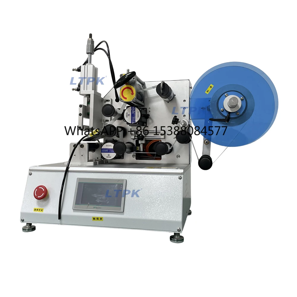 Semi Auto Cable Wire Slim Tube Adhesive Sticker Wrap Around Applicator / Slim Round Item Labeling Machine