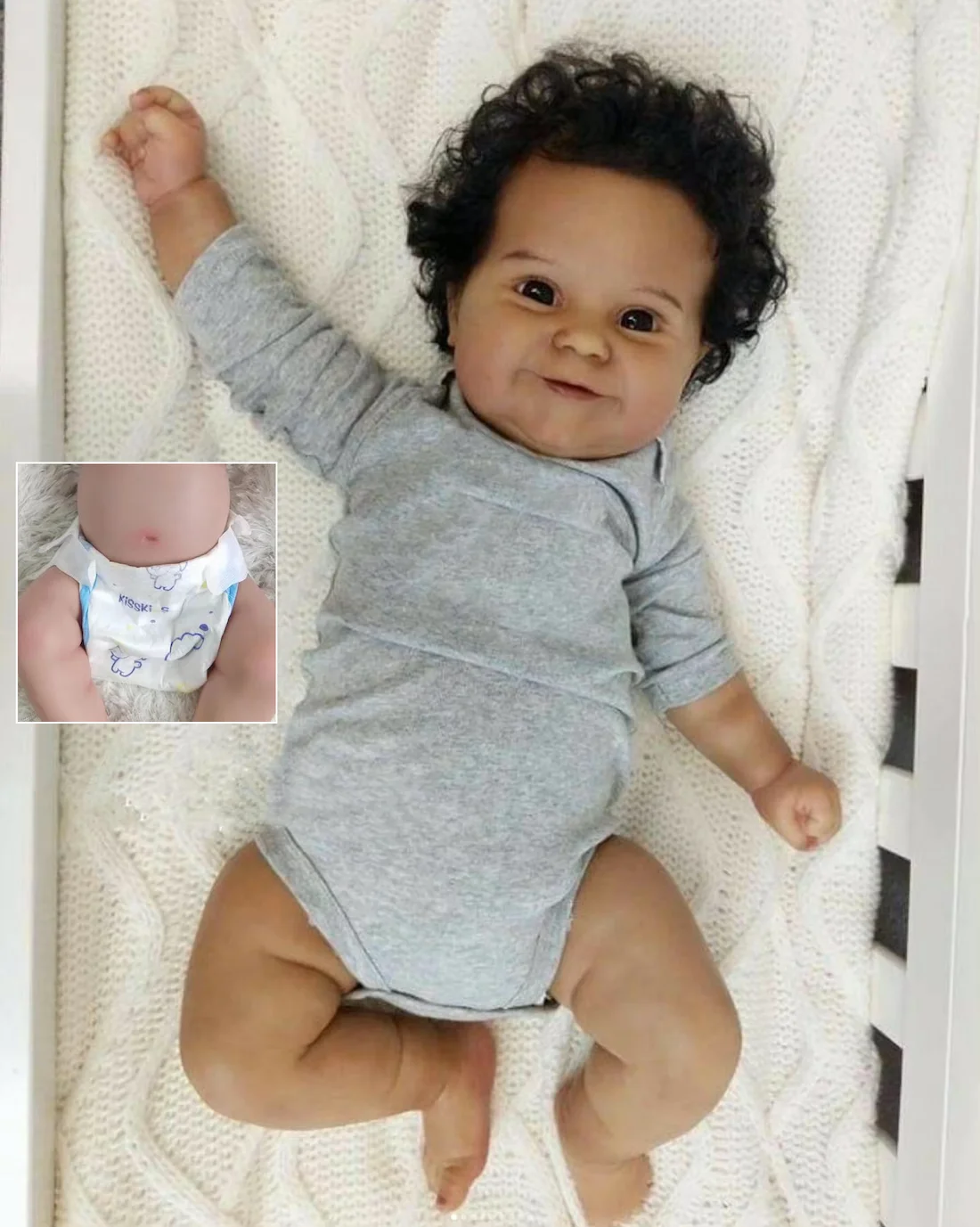 50 CM Black Skin Full Vinyl Body Reborn Baby Girl Doll Toy Maddie For Girl Smiling Toddler Lifelike Birthday Gift Bathe Toy