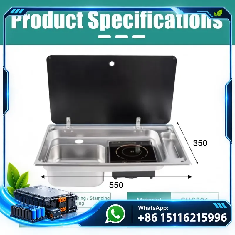 JDA SUS304 RV Sink and Stove Combination Integrated Kitchen Unit 350x550mm Foldable Portable for Caravans, Boats, Travel