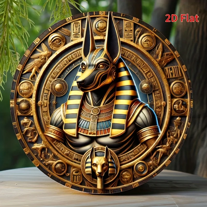 Rundes Holzschild – Ägyptischer Gott Anobis Wandschild, perfektes Geschenk für Familien, Cafés, Halloween und Thanksgiving