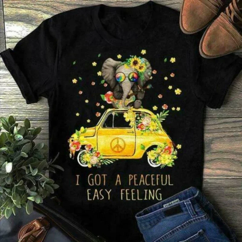 

Hippie Elephant & Car I Got A Peaceful Easy Feeling Men's T-Shirt Summer Cotton Short Sleeve O-Neck Unisex T Shirt New S-3XL