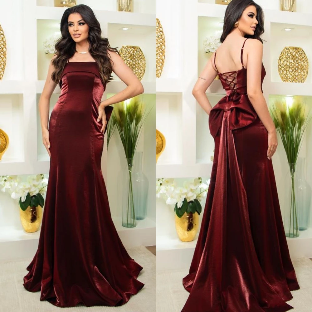 Velour gaun pesta Formal model A-line, Gaun panjang, gaun acara seksi, tali Spaghetti A-line, gaun malam Formal