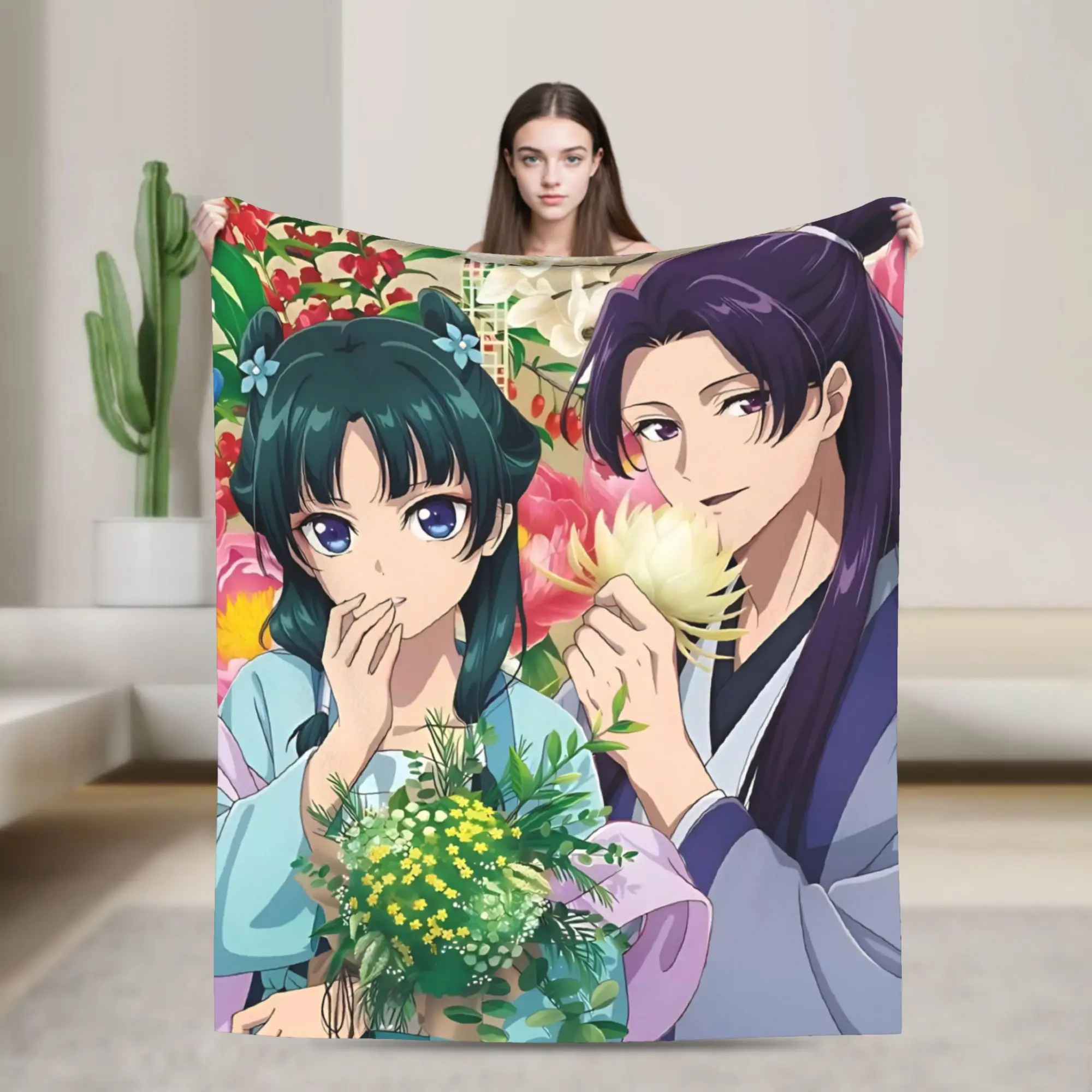 Maomao Jinshi Anime Blankets Flannel Apothecary Diaries Breathable Lightweight Thin Throw Blanket for Bed Bedspreads