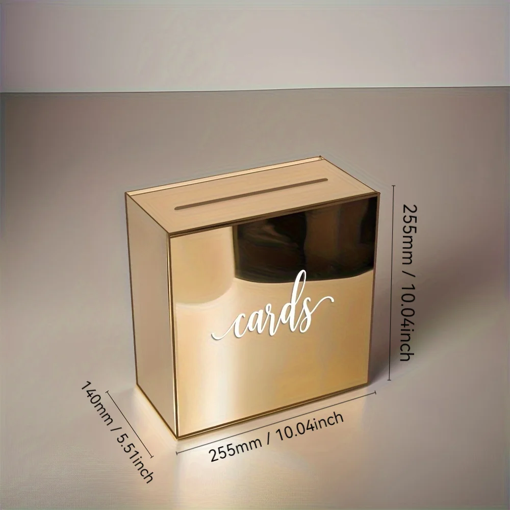 1 Set Elegant Golden Acrylic Wedding Guest Book Box with Envelope Slot for Receptions, Donations, Birthdays, Graduations Wedding